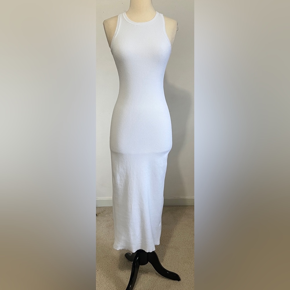 DISSH White Ribbed Sleeveless Maxi Dress Cotton Stretch Size M - Picture 2 of 9